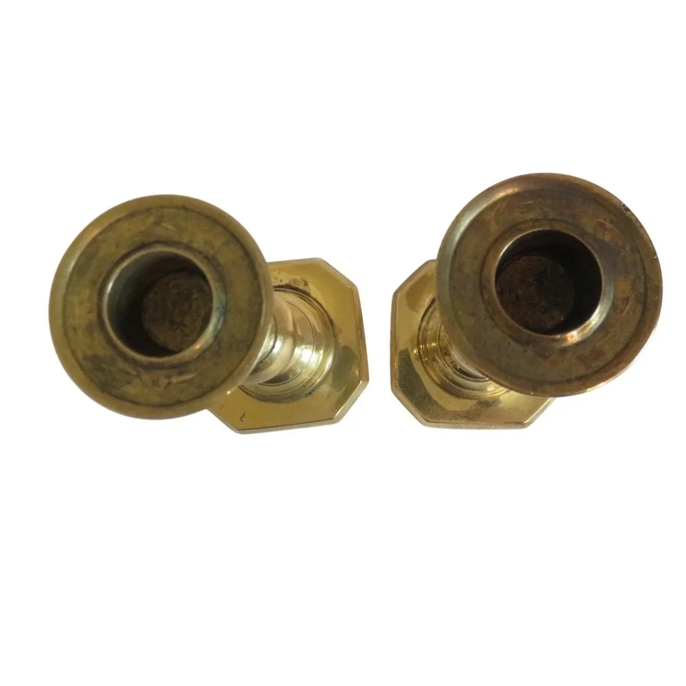 Vintage Solid Brass Candlestick‎ Holders Set of 2 Hexagonal Base 6.25 Inch Taper
